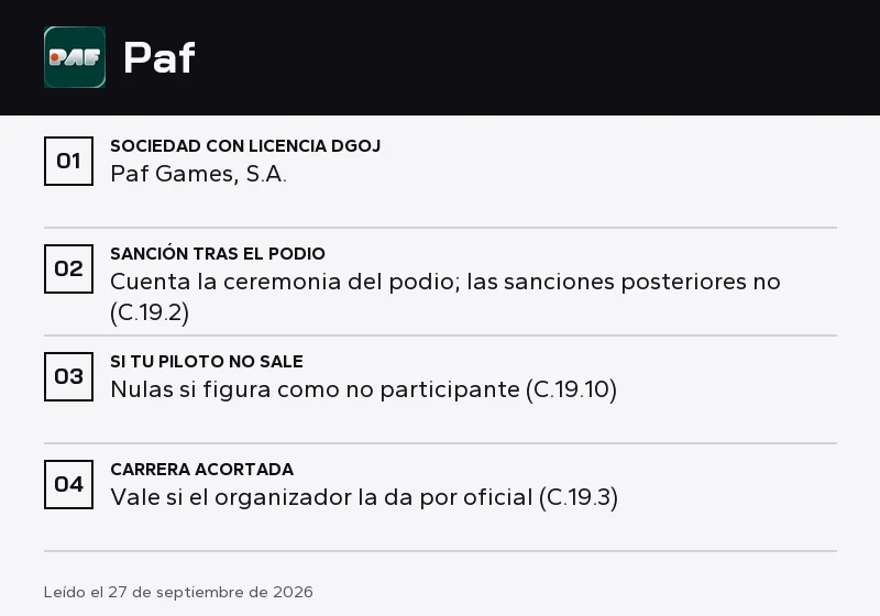 Ficha de Paf: podio, piloto que no sale y duelos